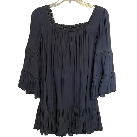 LOFT Peasant Dress Womens XS Dusty Blue Bell Sleeve Tiered Ruffled Mini Boho - Picture 4 of 8